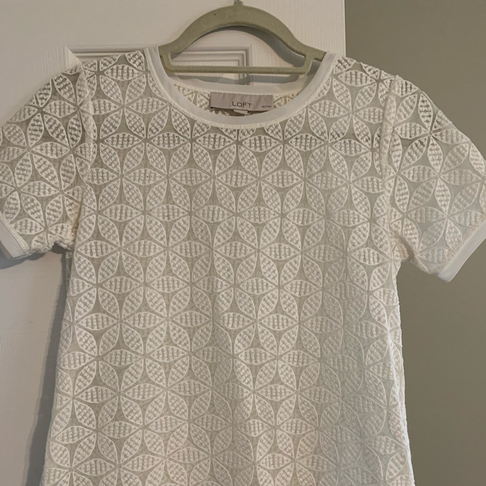 LOFT sheer white floral top